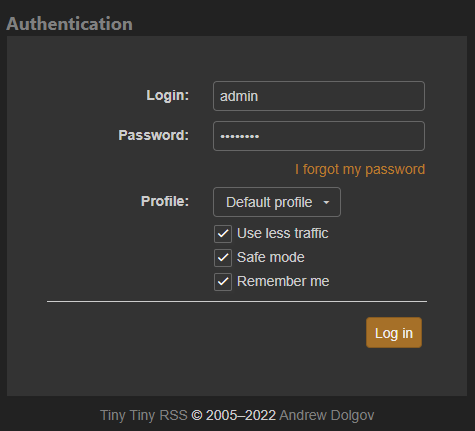 First login screen